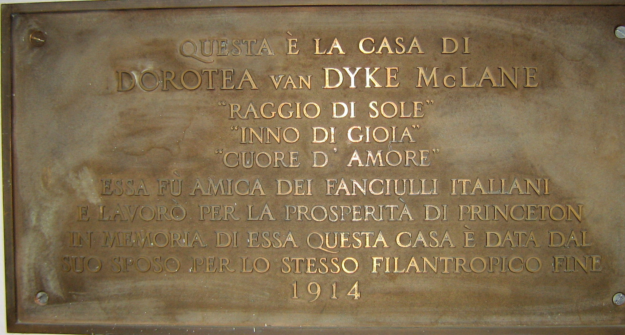 Memorial plaque in Dorothea's House in Italian